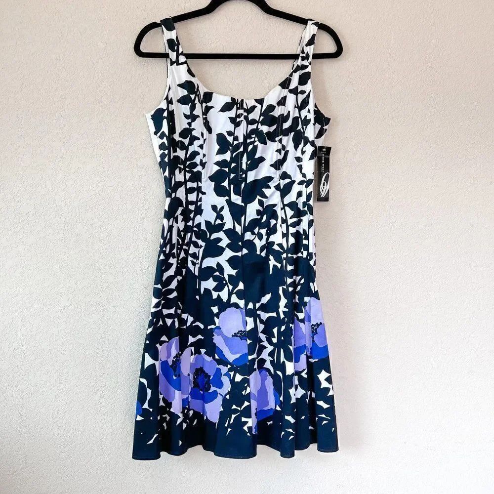 NEW! Nine West A-Line Dress with Purple Flowers, Size 10P